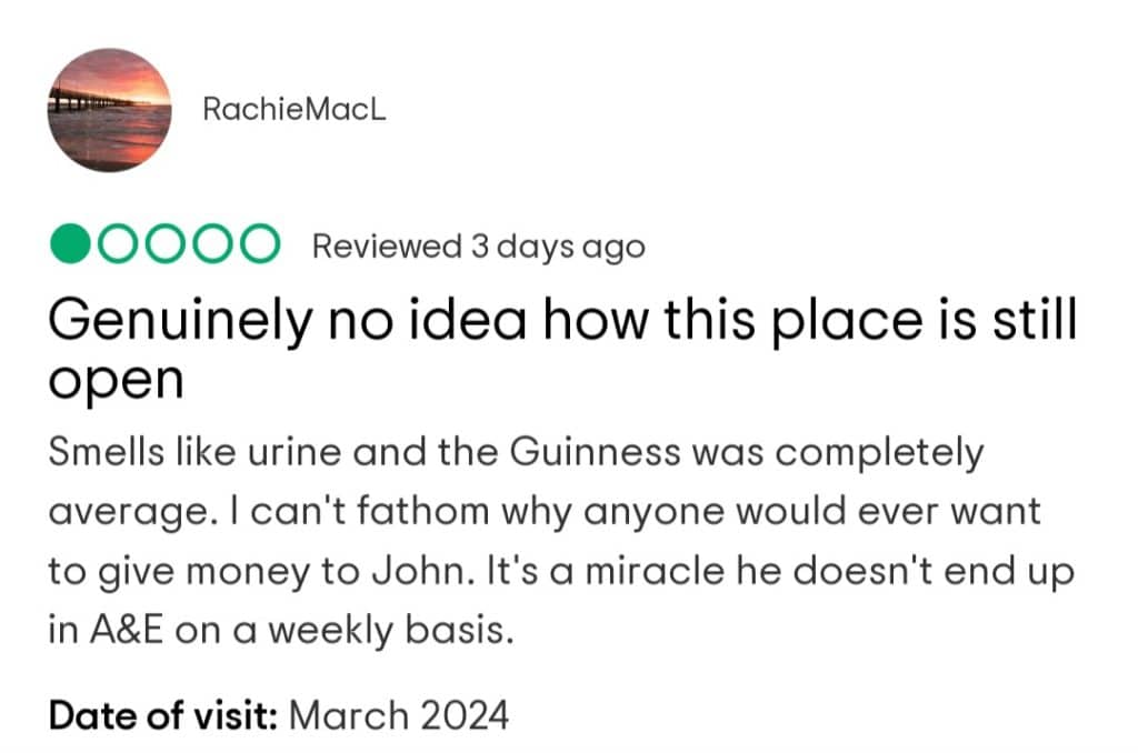 This review comments that the place smells like urine.