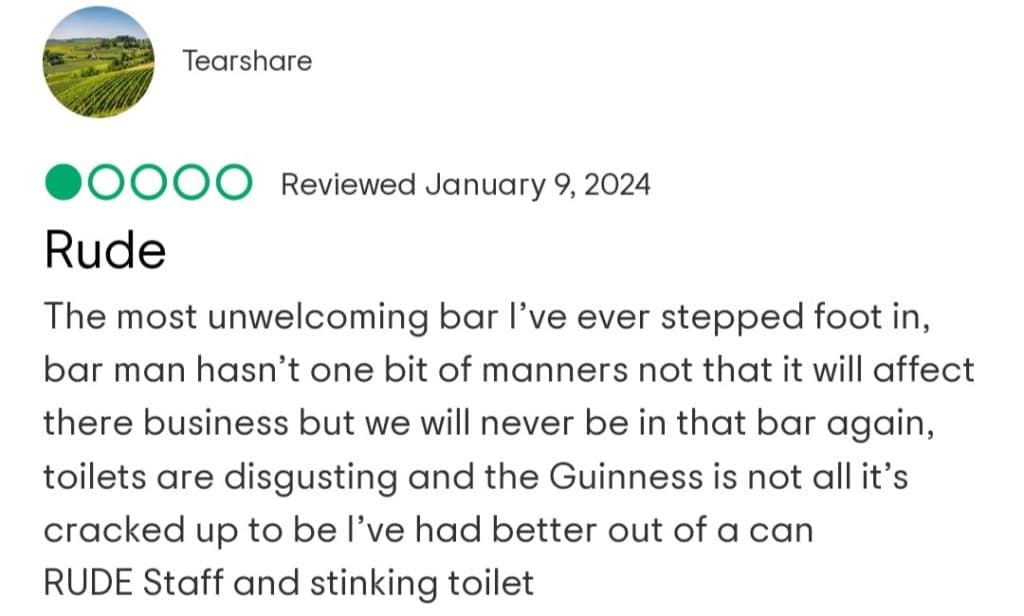 This review bemoans "rude staff and a stinking toilet".