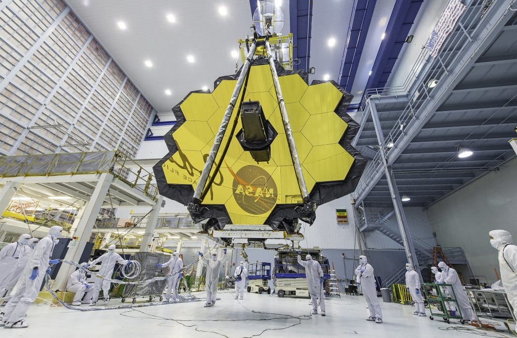 Scientists and engineers working on NASA's James Webb Space Telescope.