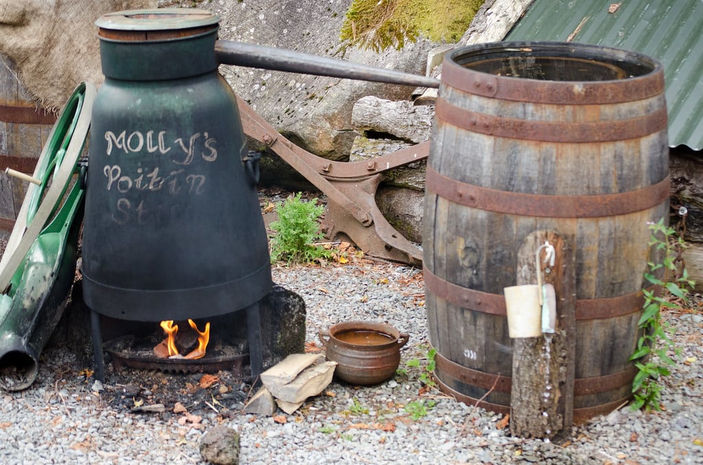 Moonshine unveiled: Picture of Poitín cooking in a pot.