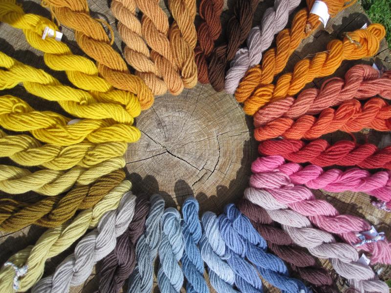 A colour wheel of natural dyes that are often used in the manufacturing process.