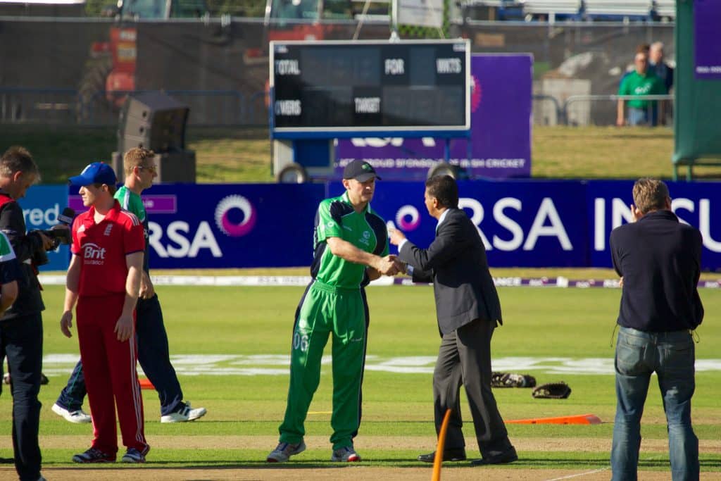 William Porterfield shaking hands with an official. He tops our list of best Irish cricket players of all time.