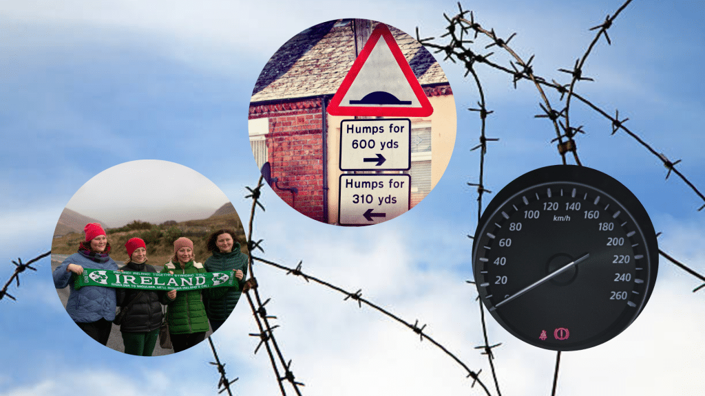 Picture of barbed wire with 3 images from the article in circles
