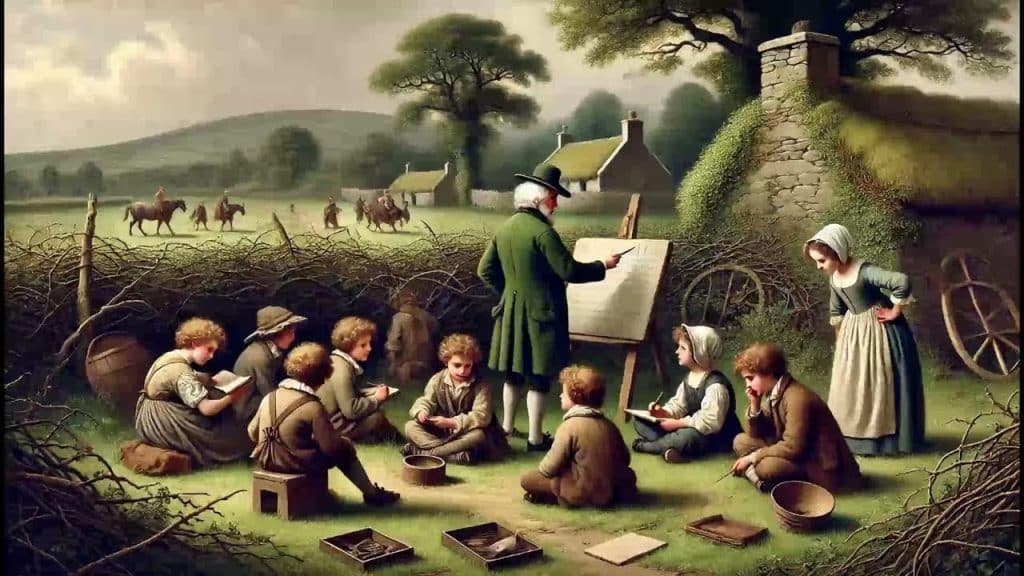 A still from YouTube of Irish hedge schools.